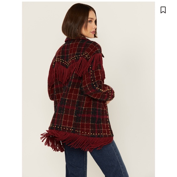 Plaid Fringe Jacket with Studded Details - Picture 7 of 8